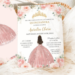 Quinceañera Blush Pink Rose Gold Prinzessin Einladung