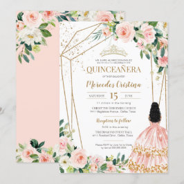 Quinceanera Blush Pink Roses and Gold, Girl Gown I Einladung