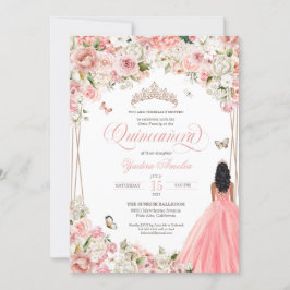 Quinceanera Blush Pink White Floral & Butterfly Einladung