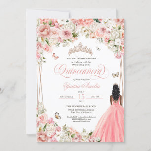 Quinceanera Blush Pink White Floral & Butterfly In Einladung