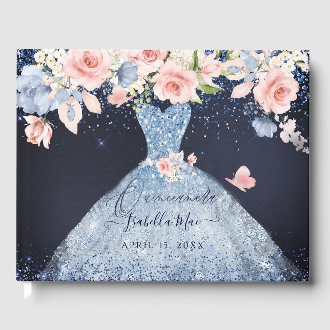 Quinceanera Blush Princess Glitzer Gown Confetti G Gästebuch (Vorderseite)
