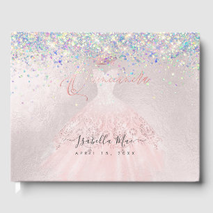 Quinceanera Blush Princess Glitzer Gown Confetti Gästebuch