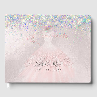 Quinceanera Blush Princess Glitzer Gown Confetti Gästebuch