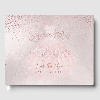 Quinceanera Blush Prinzessin Glitzer Gown+Confetti Gästebuch