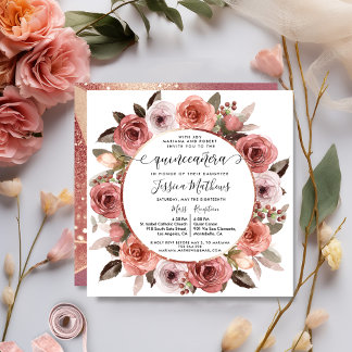 Quinceanera Blush Rose Einladung