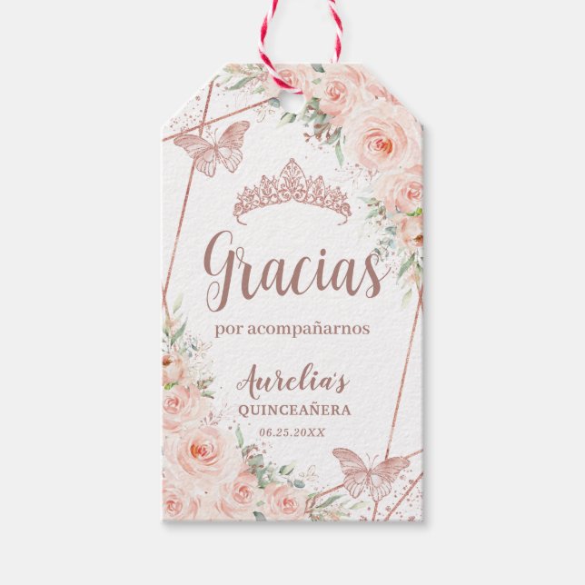 Quinceañera Blush Rose Gold Butterfly Geschenkanhänger (Vorderseite)