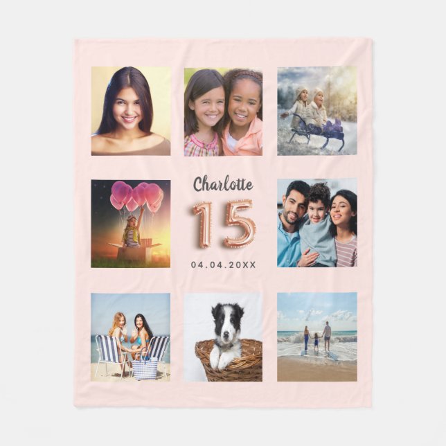 Quinceanera Blush Rose Gold Foto Collage Name Fleecedecke (Vorderseite)