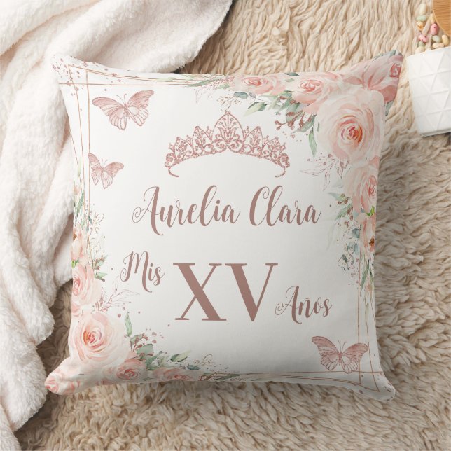 Quinceañera Blush Rose Gold Schmetterlinge Kissen (Decke)