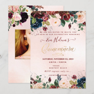 Quinceañera, Blush Wasserfarbe Blume DIY Sangria Einladung
