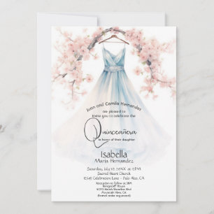 Quinceañera   Blütenblaue, rosa Blüten Einladung