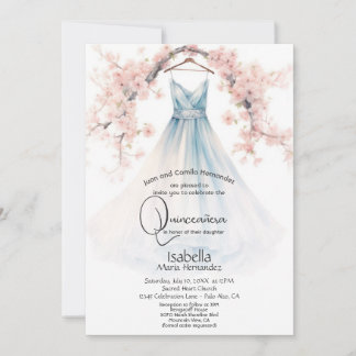 Quinceañera | Blütenblaue, rosa Blüten Einladung