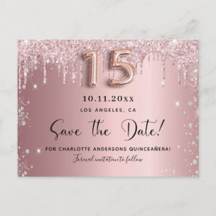 Quinceanera Blütenstaub in Rosa Silberstaub Save t Ankündigungspostkarte