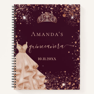 Quinceanera bordeaux rose or tiara livre d'or