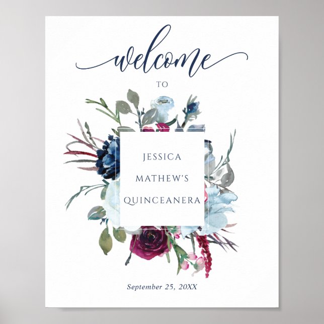 Quinceañera Bourgogne, Berry & Affiche de bienvenu (Devant)