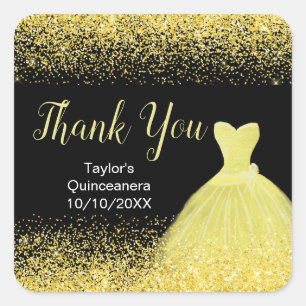 Quinceanera Bright Yellow Dress Imitate Glitzer Quadratischer Aufkleber