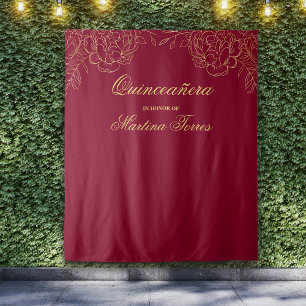 Quinceanera Burgund und Gold Foto Stand Hintergrun Wandteppich