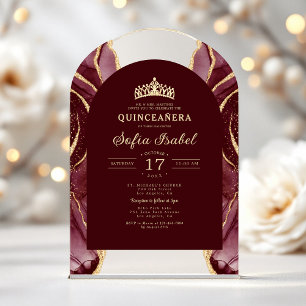 Quinceañera Burgund Weinrot Gold Achat Elegant Acryleinladungen