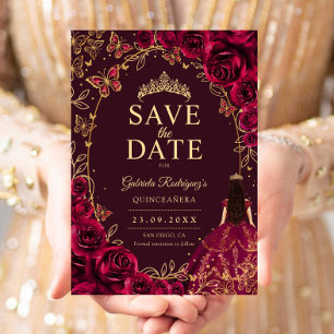 Quinceanera Burgund Weinrot Gold Save The Date