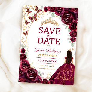 Quinceanera Burgunderrot Gold Blumenmuster Save The Date