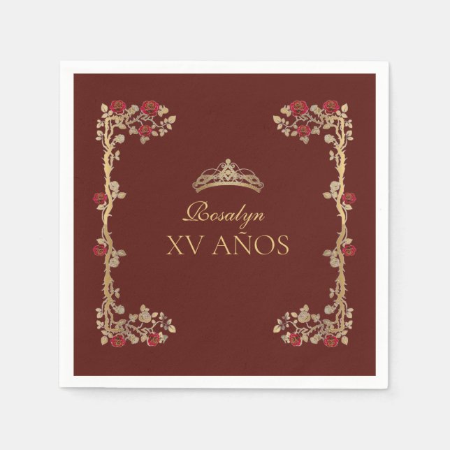 Quinceanera Burgundy and Gold  Serviette (Vorderseite)