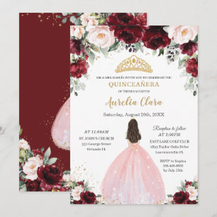 Quinceañera Burgundy Blush Bloral Pink Kleidung Kr Einladung