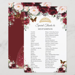 Quinceañera Burgundy Blush Floral Danke Padrinos