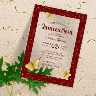 Quinceañera Burgundy&Gold Butterflies 15 Geburtsta Acryleinladungen