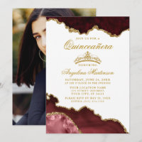 Quinceanera Burgundy Gold Marmor Kronen Foto