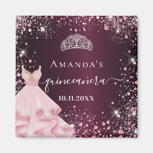 Quinceanera burgundy pink tiara Kleid Glitzer Magnet