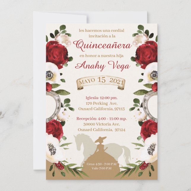 Quinceanera Burgundy Red Charra, Charro Western Save The Date (Vorderseite)
