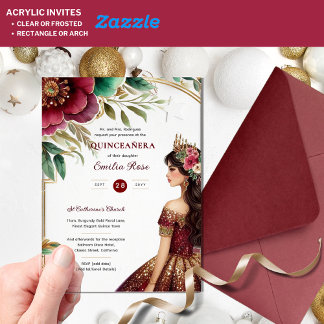 Quinceañera Burgundy Red Green Gold Dress Quince Acryleinladungen