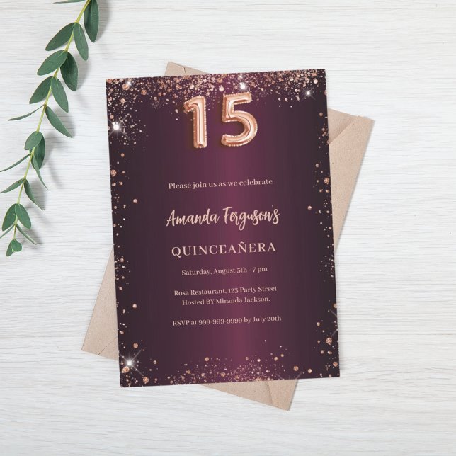 Quinceanera burgundy Rose Gold Einladung (Von Creator hochgeladen)