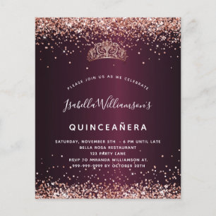 Quinceanera burgundy Rose gold tiara Einladung