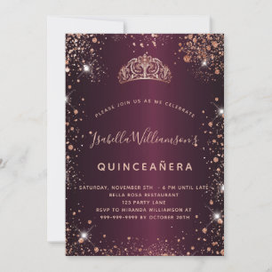 Quinceanera burgundy Rose gold tiara Einladung
