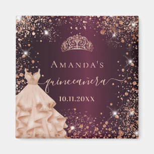 Quinceanera burgundy Rose gold tiara Kleidername Magnet