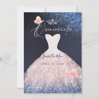 Quinceanera Butterfly Blush Glitzer Goavy  Einladung