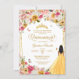 Quinceanera Butterfly Blush Pink & Yellow Floral Einladung