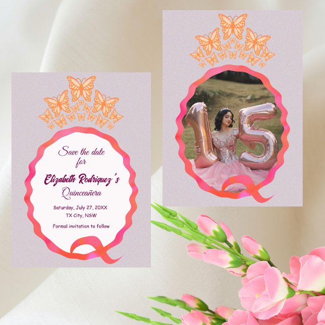 Quinceañera Butterfly Crown Squigggle Save the Dat Save The Date (Von Creator hochgeladen)