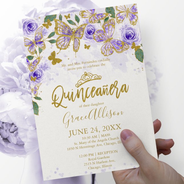 Quinceanera Butterfly Einladung Englisch schreiben (Von Creator hochgeladen)