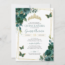 Quinceañera Butterfly Emerald Green Elegant Einladung