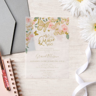Quinceanera Butterfly Invitation Libellé espagnol