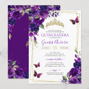 Quinceañera Butterfly Lila Aquarellblume Einladung