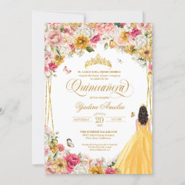 Quinceanera Butterfly Rosa Gelbe Blüte in Rosa Einladung