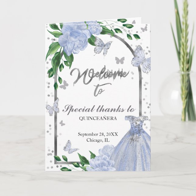 Quinceanera Butterflys Dusty Blue Gown Programme (Vorderseite)