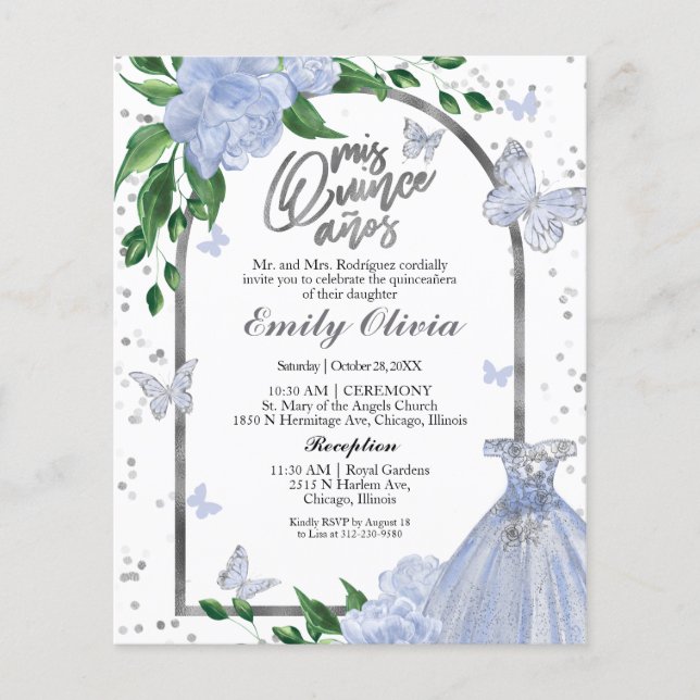 Quinceanera Butterflys Haushalt Einladung (Vorderseite)