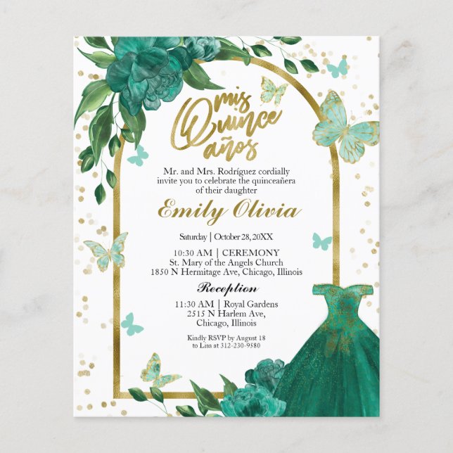 Quinceanera Butterflys Haushalt Einladung (Vorderseite)