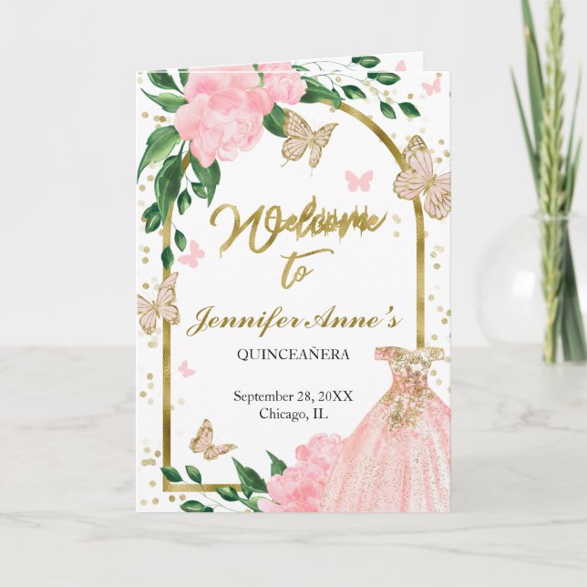 Quinceanera Butterflys Pink Blush Gown Programmes (Devant)