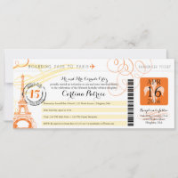 Quinceanera Carte d'embarquement Paris Orange & Ja