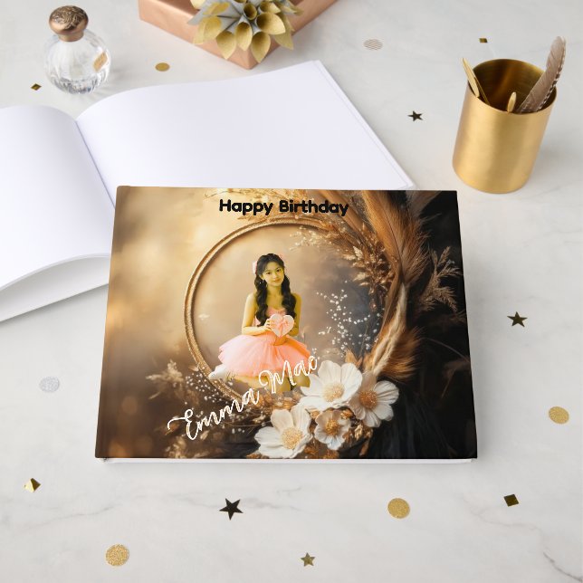 Quinceañera Celebration Custom Floral Gästebuch (Vorderseite Offen)