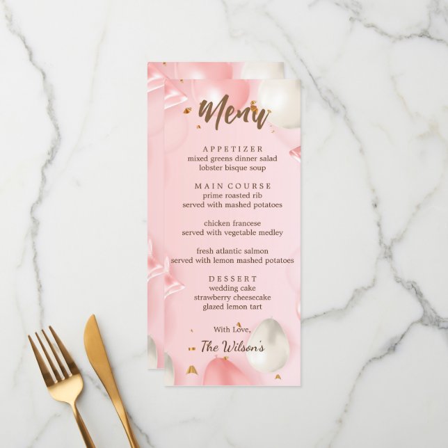 Quinceañera Celebration Editable Menükarte (Vorderseite/Rückseite Beispiel)